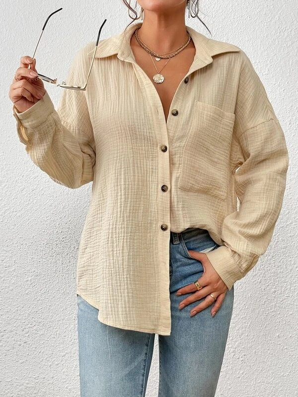 Damen Lässiges Overshirt mit Knopfleiste und Brusttasche R&B