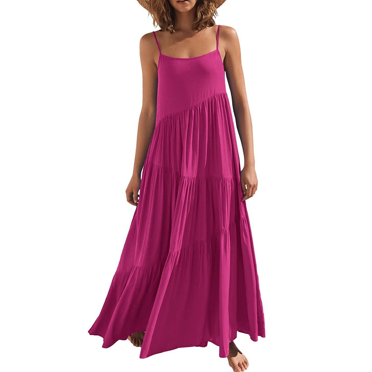 Damen luftiges Maxikleid mit Spaghetti-Trägern und stilvollem Layering R&B