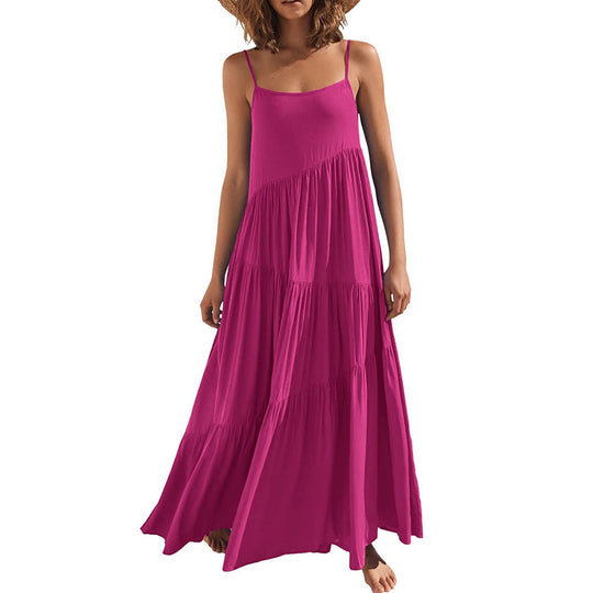 Damen luftiges Maxikleid mit Spaghetti-Trägern und stilvollem Layering R&B