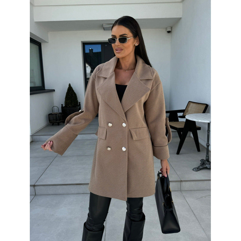 Damen Doppelreiher Oversized Blazer Mantel R&B