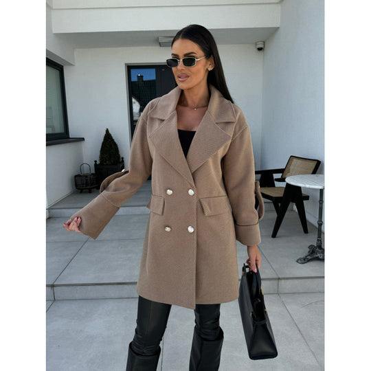 Damen Doppelreiher Oversized Blazer Mantel R&B