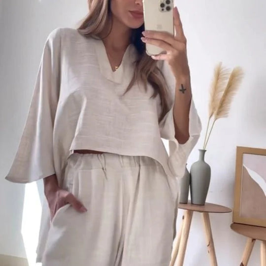 Damen elegantes und lässiges Zweiteiler-Outfit mit weitem Schnitt R&B