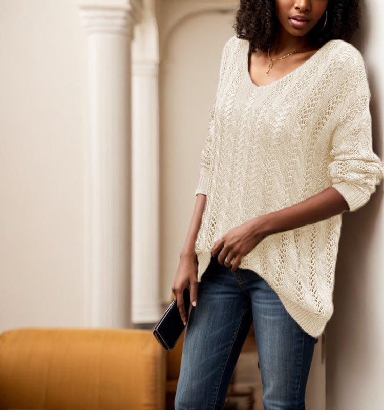 Damen luftiger Strickpullover mit einzigartiger Lochstruktur R&B