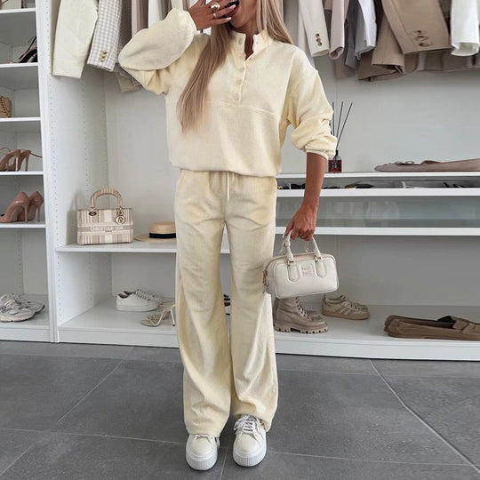 Damen Lässiges und elegantes Stoff-Set aus Pullover und Hose R&B
