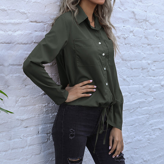 Damen elegante Bluse mit Knopfverschluss und taillierbarem Saum R&B