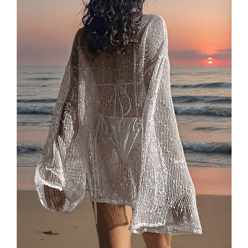 Damen transparente Strandbluse mit funkelndem Effekt EB