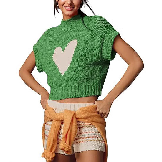 Damen lässiger Kurzarm Pullover mit Herzmotiv R&B