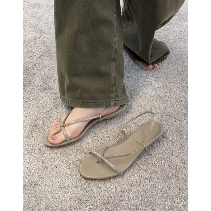 Damen Zehentrenner-Sandalen mit eleganten Riemen und goldenen Akzenten R&B