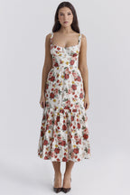 Damen Floral Maxikleid mit schulterfreiem Design und voluminösem Rock R&B