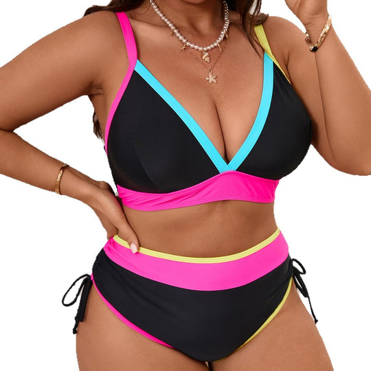 Damen Sportliches Bikini-Set mit hoch taillierten Höschen und modischem Farbkontrast R&B