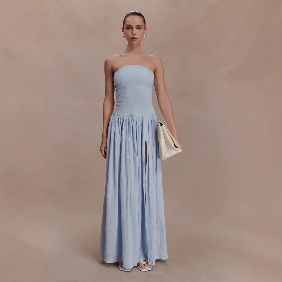 Damen Maxi-Kleid mit elastischem Oberteil und fließendem Rock R&B