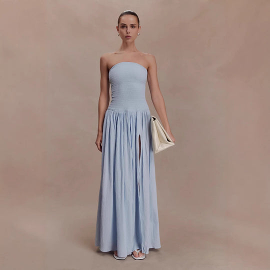 Damen Maxi-Kleid mit elastischem Oberteil und fließendem Rock R&B