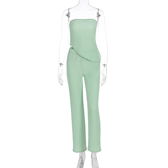 Damen eleganter Jumpsuit mit schulterfreiem Design und asymmetrischem Saum R&B
