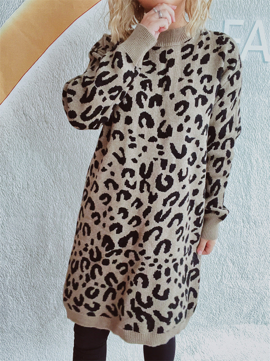 Damen Grobstrickkleid im modernen Leopardenmuster R&B