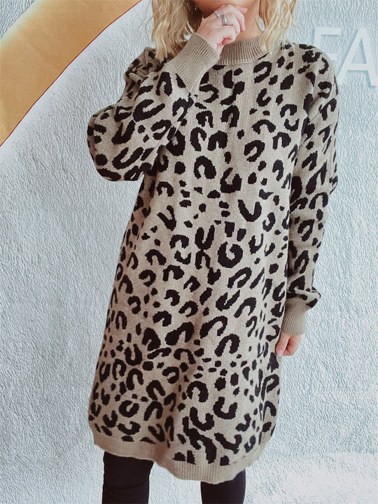 Damen Grobstrickkleid im modernen Leopardenmuster R&B