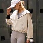 Damen sportlicher Kapuzenpullover mit halbem Reißverschluss und funktionalen Taschen R&B