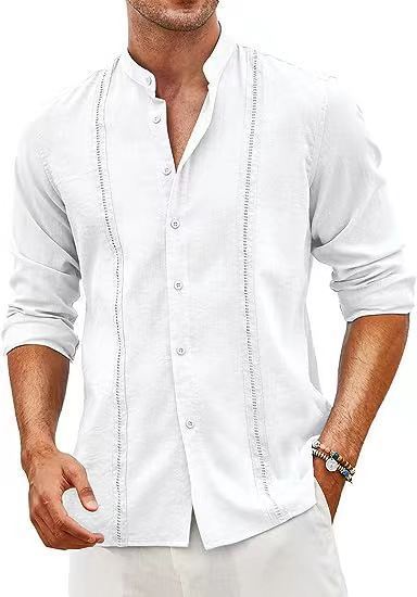 Herren Leinenhemd mit Stehkragen und feinen Details R&B
