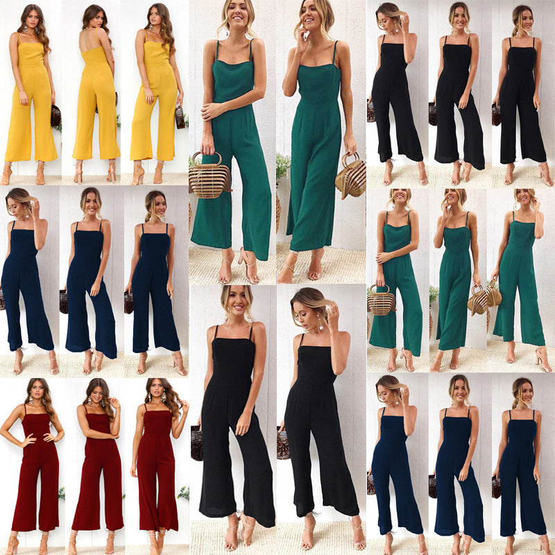 Damen Jumpsuit mit schmalen Trägern und weitem Beinschnitt R&B