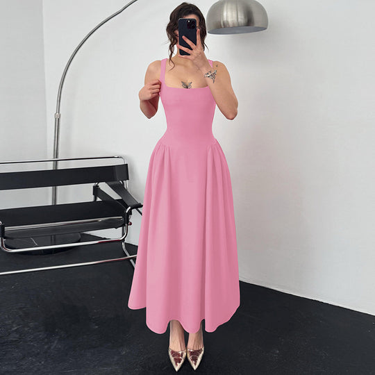 Damen Elegantes Abendkleid mit quadratischem Ausschnitt und fließendem Rock R&B