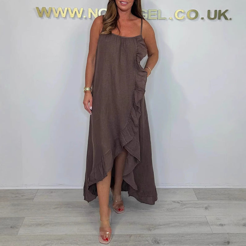 Damen Langarm Maxikleid mit asymmetrischem Saum und Rüsche R&B