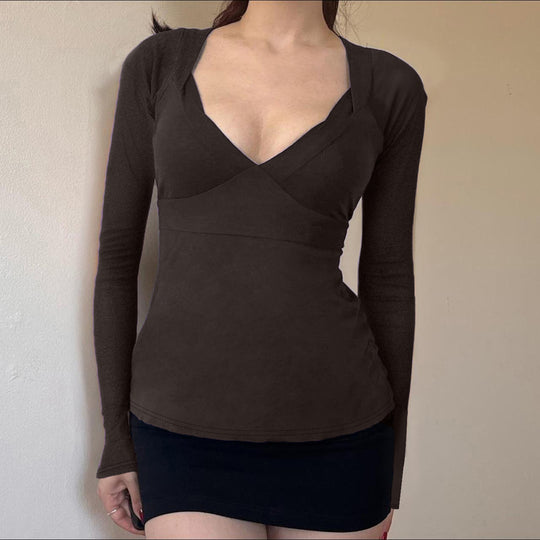 Damen modisches Wickeltop mit V-Ausschnitt und angesagtem Bindedetail R&B