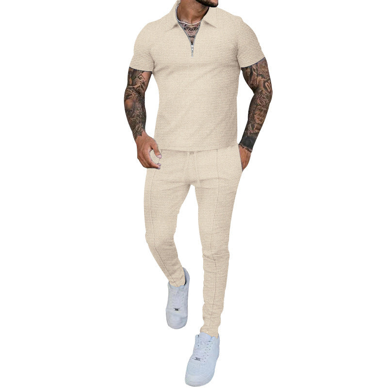 Herren Freizeit-Set mit modernem Kurzarm-Polo und eleganten Jogginghosen R&B
