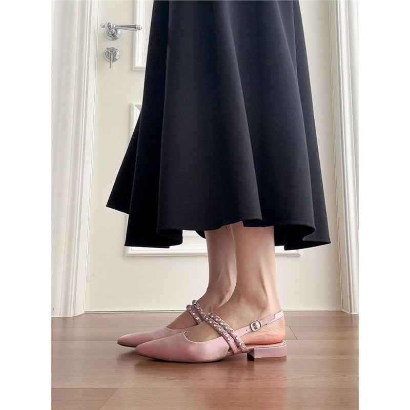 Damen elegante Slingback Ballerinas mit zierlichem Schmuckdetail R&B