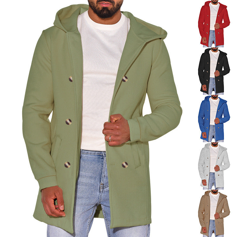 Herren modische Jacke mit Kapuze und doppelter Knopfleiste R&B