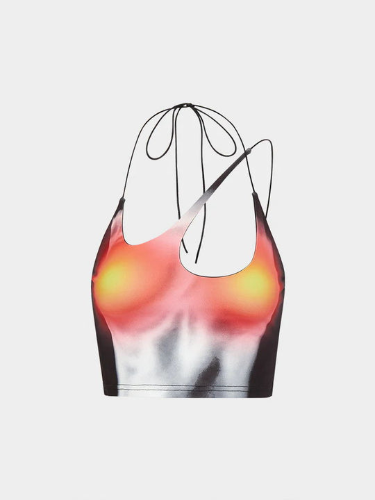 Damen Crop-Top mit asymmetrischem Trägerdesign und lebhaftem Grafikdruck R&B