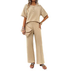 Damen Lässiges Lounge-Set mit weitem Oberteil und geraden Hosen R&B