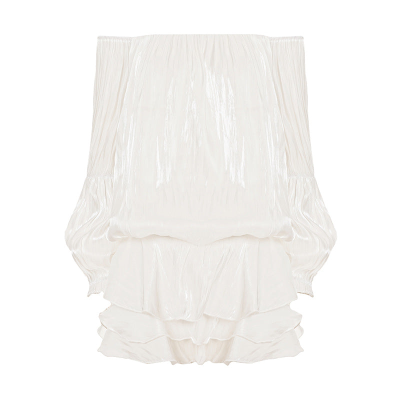 Damen luftiges Off-Shoulder Kleid mit Rüschenschnitt R&B