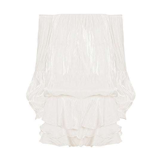 Damen luftiges Off-Shoulder Kleid mit Rüschenschnitt R&B
