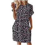 Damen lässiges Sommerkleid mit Blumenmuster und praktischen Taschen R&B