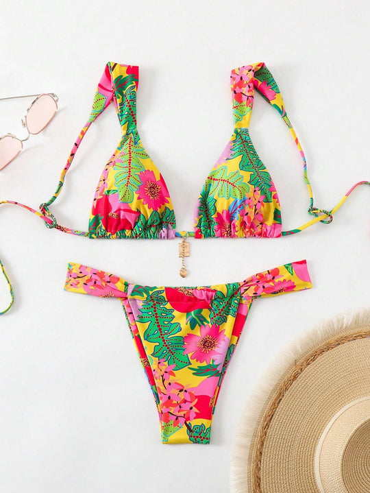 Damen Triangel-Bikini mit verspieltem Mustermix R&B