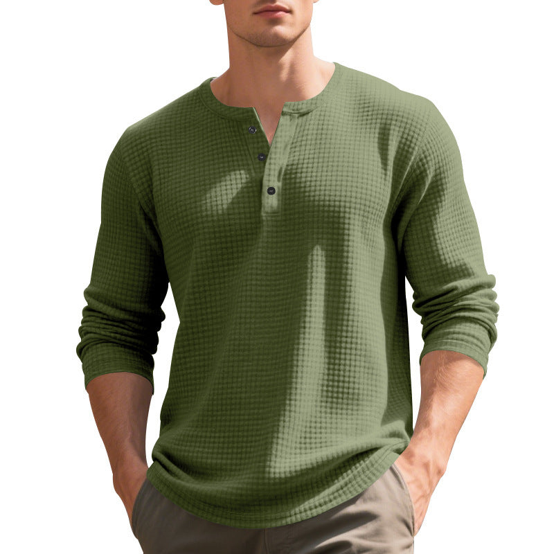 Herren Langarm-Hemd mit Druckknöpfen und strukturiertem Design R&B