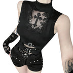 Damen Gothic Body mit dekorativem Spitzen- und Kreuzdesign und tailliertem Schnitt EB