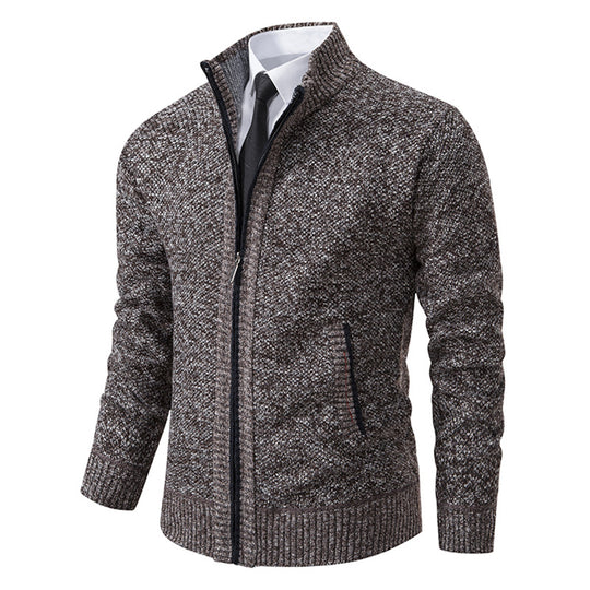 Herren elegante Strickjacke mit hohem Kragen und praktischem Reißverschluss R&B