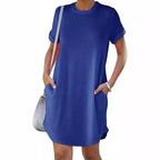 Damen lässiges Freizeitkleid mit Taschen und Rundhalsausschnitt R&B