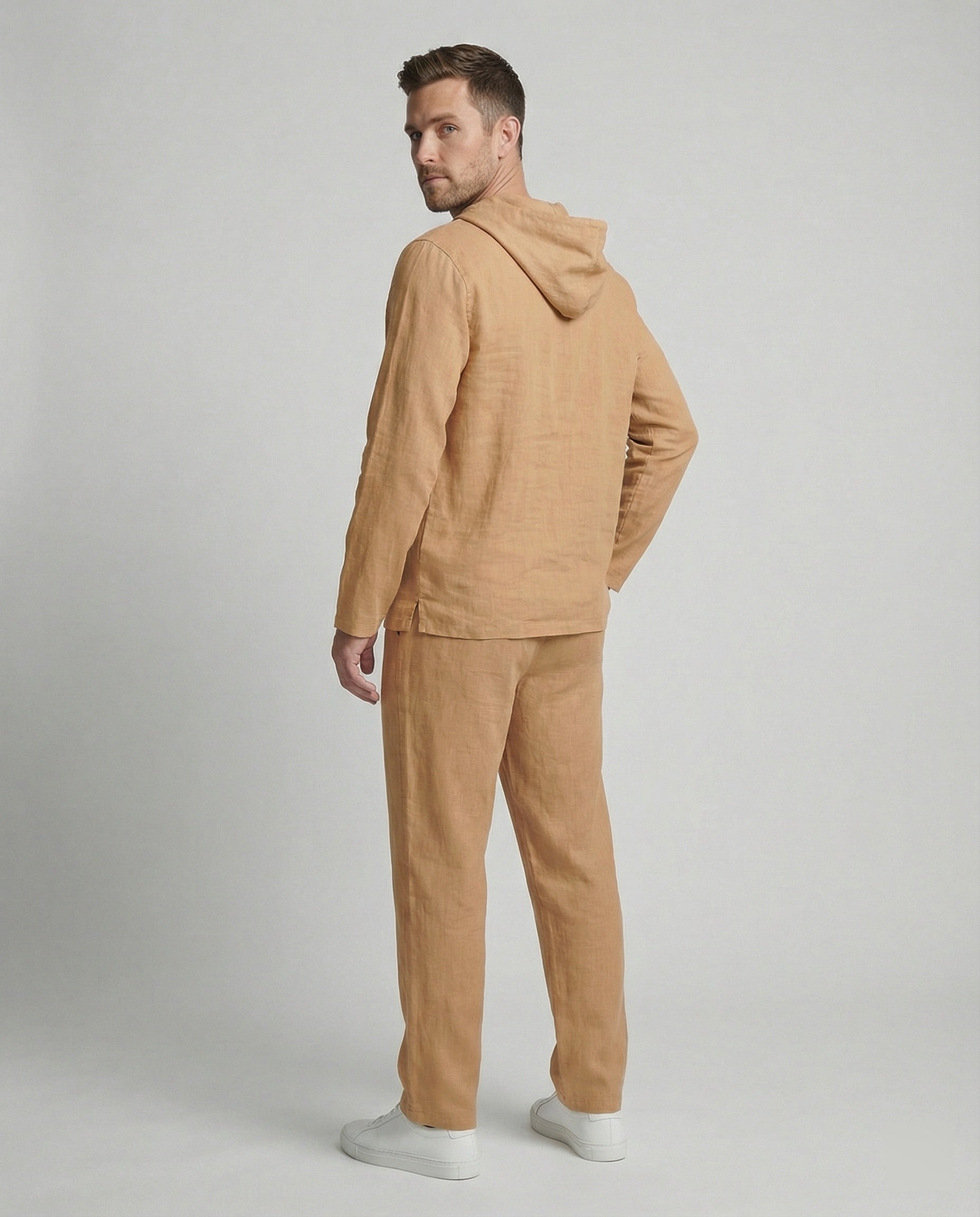 Herren lässiges Leinen-Hoodie-Set mit praktischen Taschen und entspannter Passform R&B