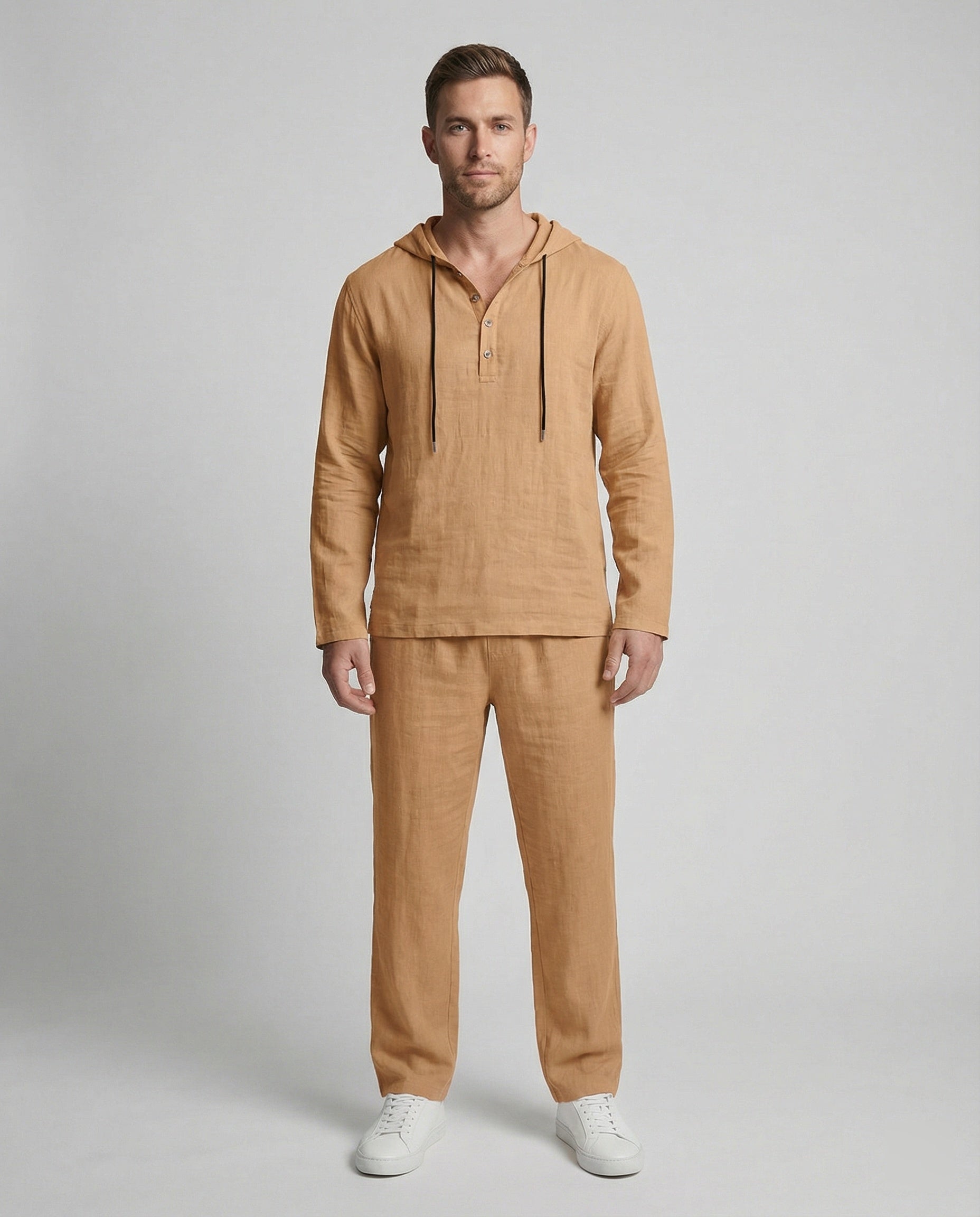 Herren lässiges Leinen-Hoodie-Set mit praktischen Taschen und entspannter Passform R&B