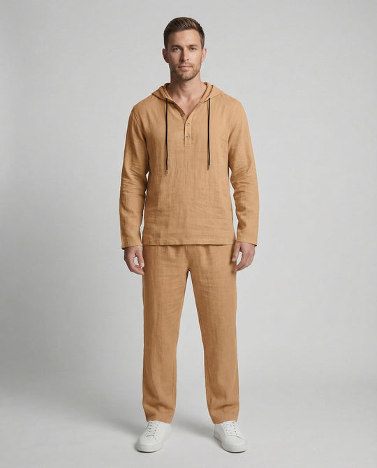 Herren lässiges Leinen-Hoodie-Set mit praktischen Taschen und entspannter Passform R&B