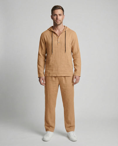 Herren lässiges Leinen-Hoodie-Set mit praktischen Taschen und entspannter Passform R&B