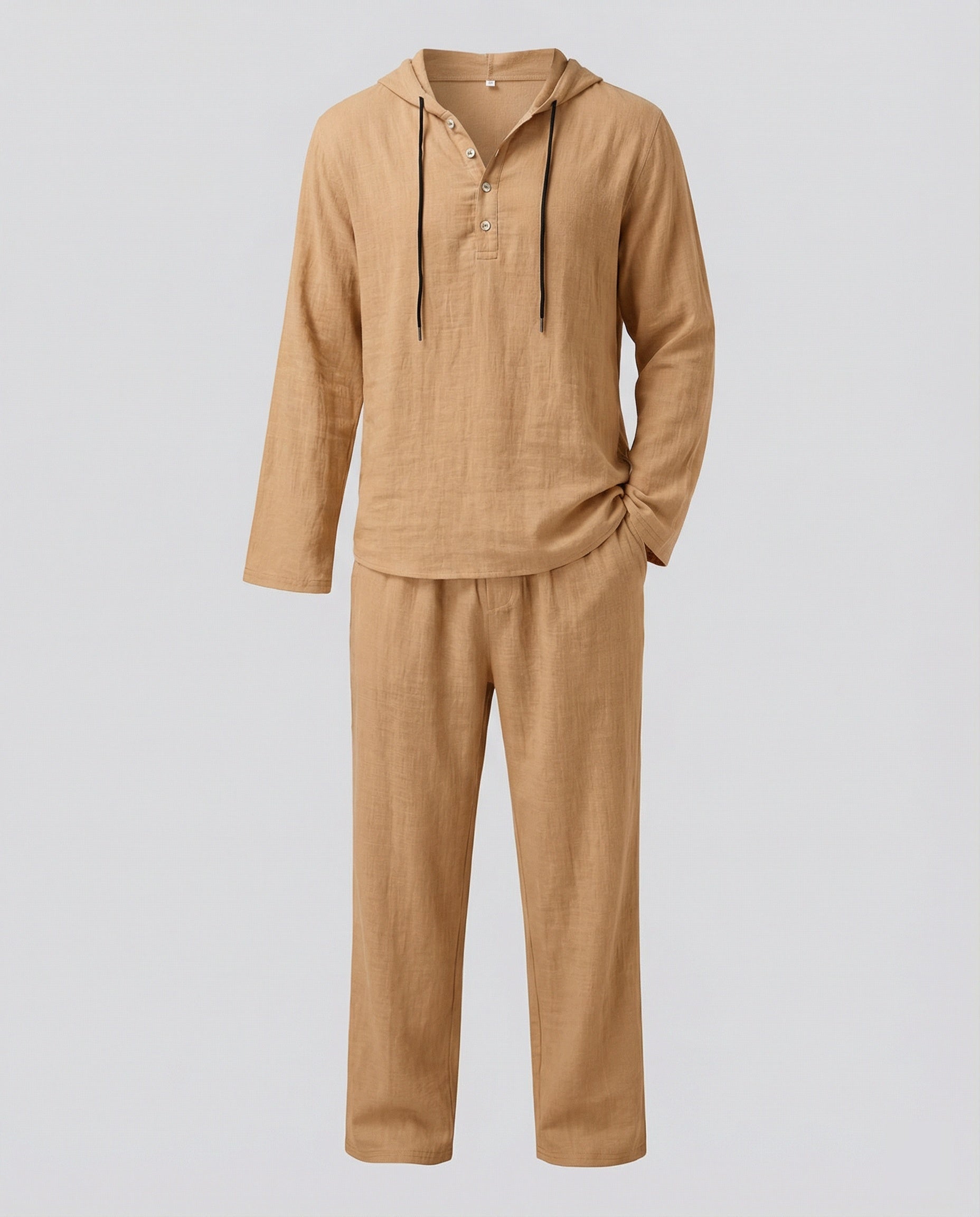 Herren lässiges Leinen-Hoodie-Set mit praktischen Taschen und entspannter Passform R&B