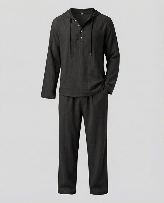 Herren lässiges Leinen-Hoodie-Set mit praktischen Taschen und entspannter Passform R&B