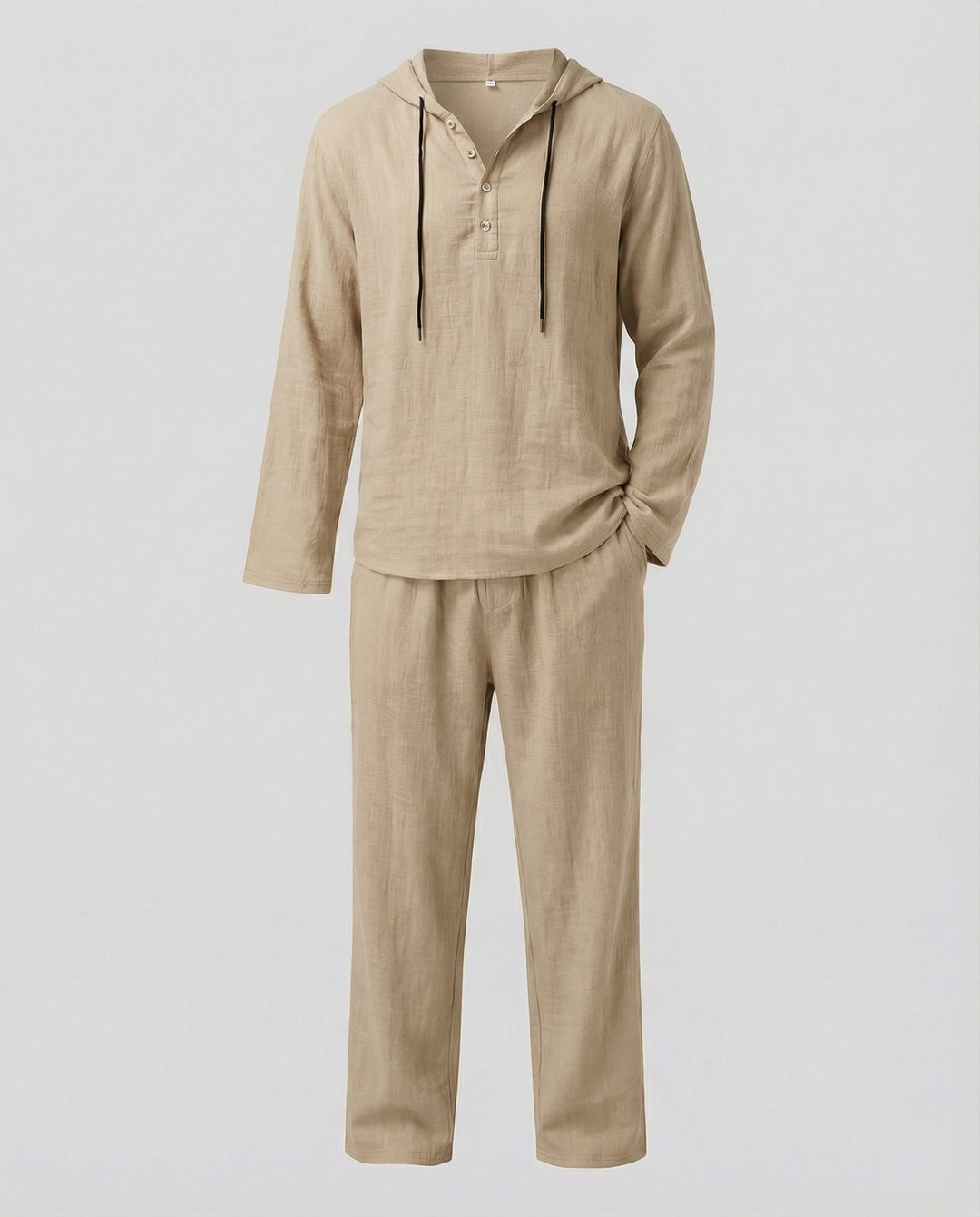 Herren lässiges Leinen-Hoodie-Set mit praktischen Taschen und entspannter Passform R&B