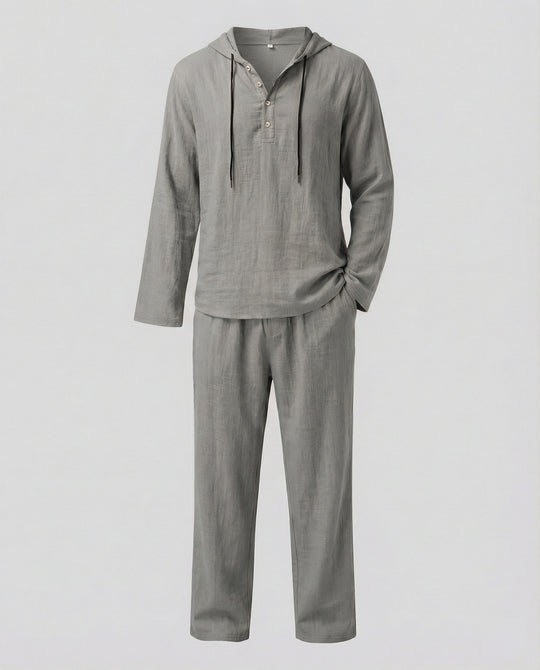 Herren lässiges Leinen-Hoodie-Set mit praktischen Taschen und entspannter Passform R&B