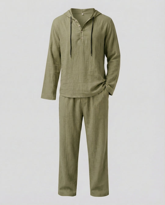 Herren lässiges Leinen-Hoodie-Set mit praktischen Taschen und entspannter Passform R&B