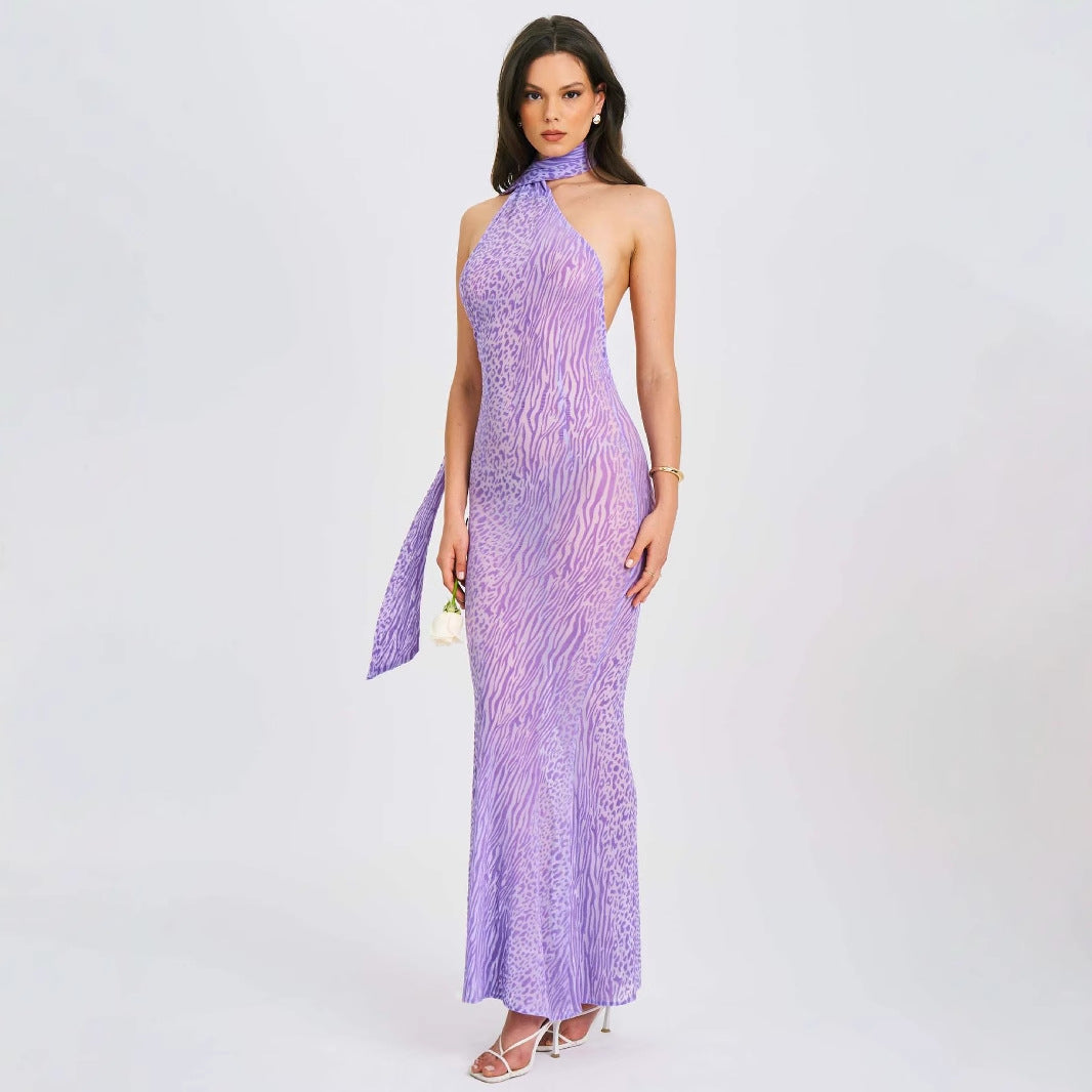 Damen Maxikleid mit schickem Halter-Design und verspieltem Animal-Print R&B