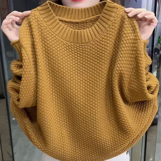 Damen lässiger Strickpullover mit strukturierter Oberfläche und weitem Schnitt R&B