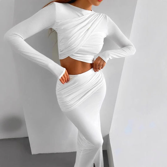 Damen Elegantes Wickelkleid mit langen Ärmeln und figurbetontem Schnitt R&B